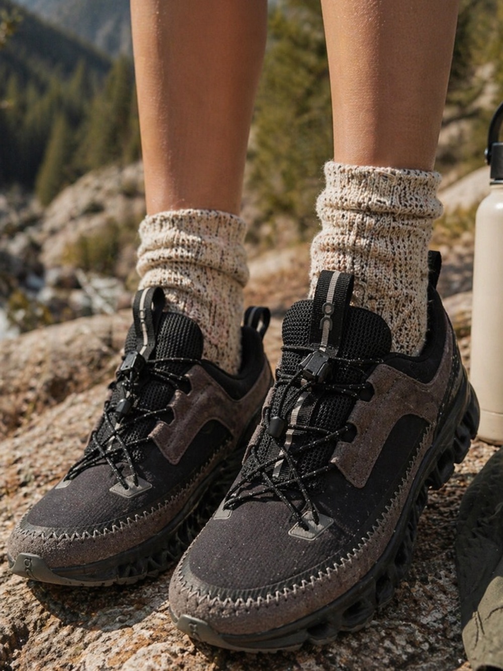 On Running Women's Black and Gray Trail Sneakers with Lugged Sole